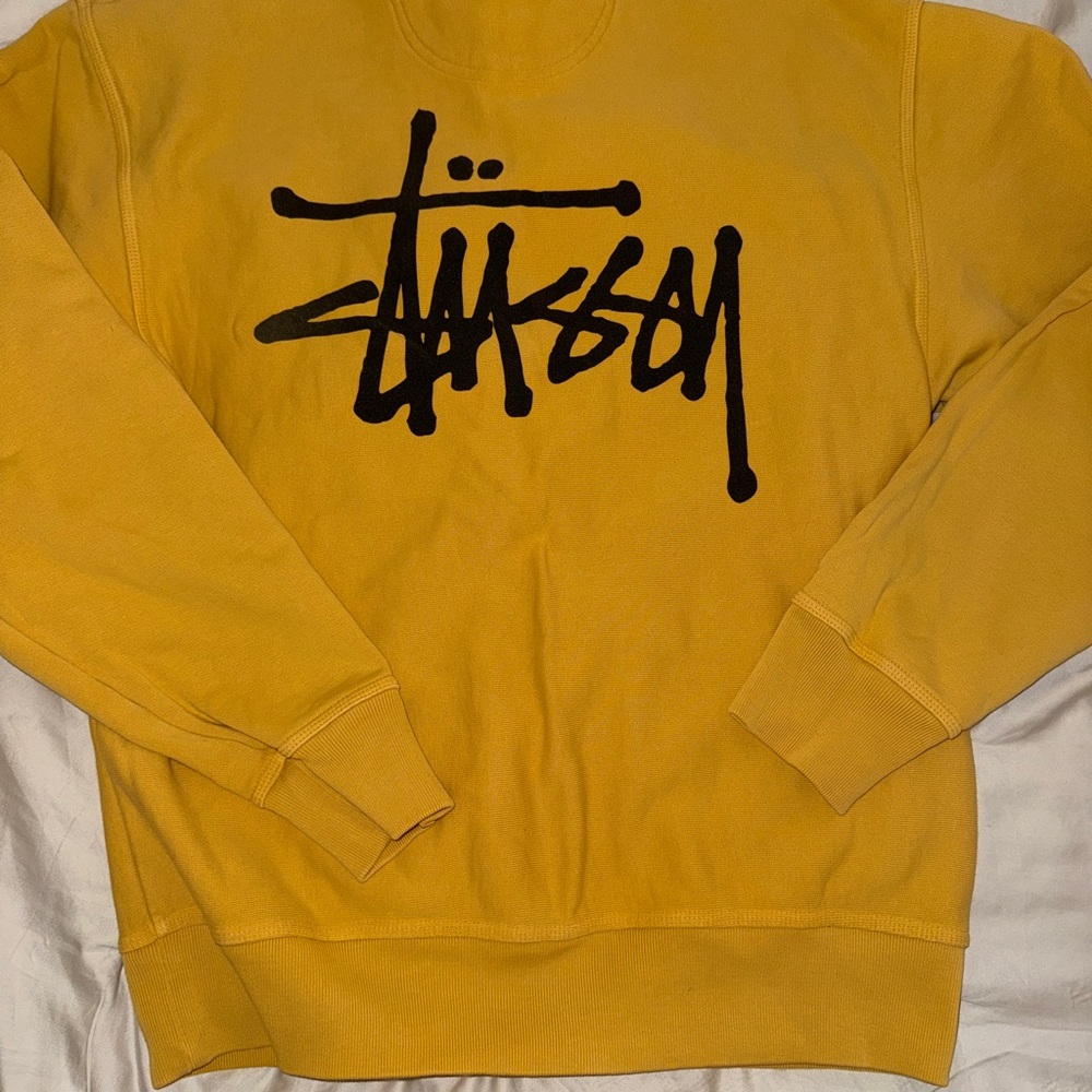 Stussy Mustard Crewneck Sweater with Black Logo